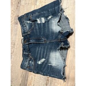 Indigo Rein Women's Size 9 Blue Distressed Frayed Denim Jean Shorts